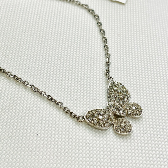 14KT White Gold Pave Diamond Butterfly Pendant Necklace